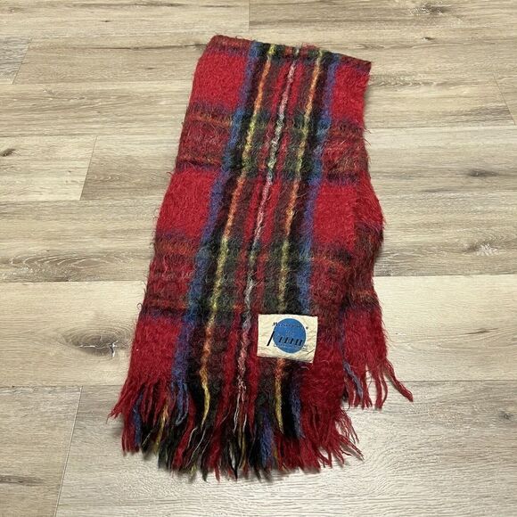Vintage retro Mohair Montrose Wool Green Red Yellow 65x50 blanket 40s 50s 60s - Picture 1 of 4